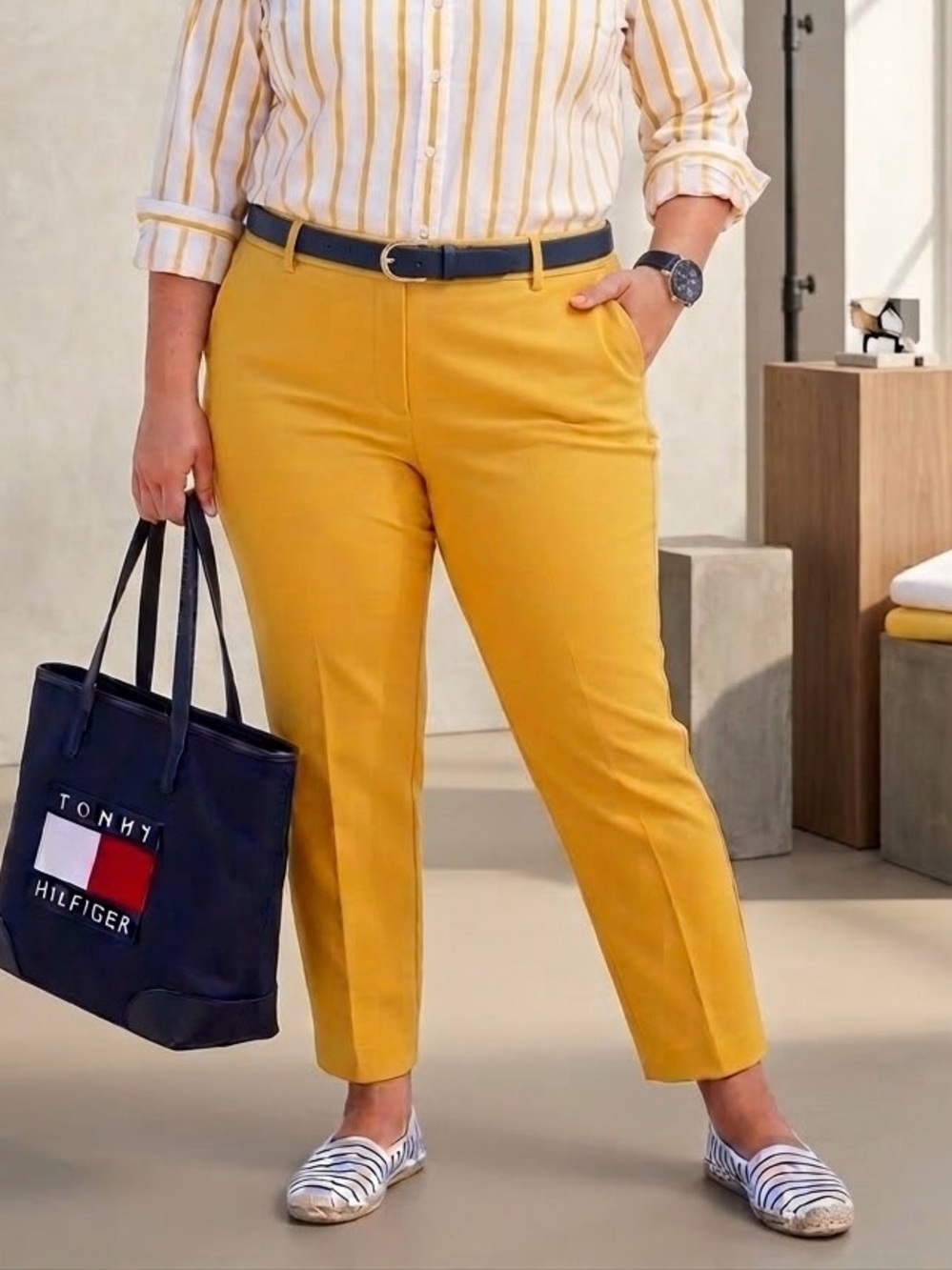 Tommy Hilfiger Women's Yellow Cropped Straight-Leg Pants